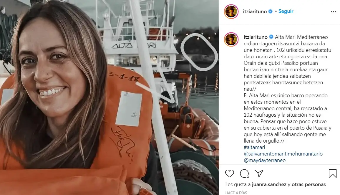 Itziar Ituño apoya al Aita Mari barco rescatista en el mediterráneo