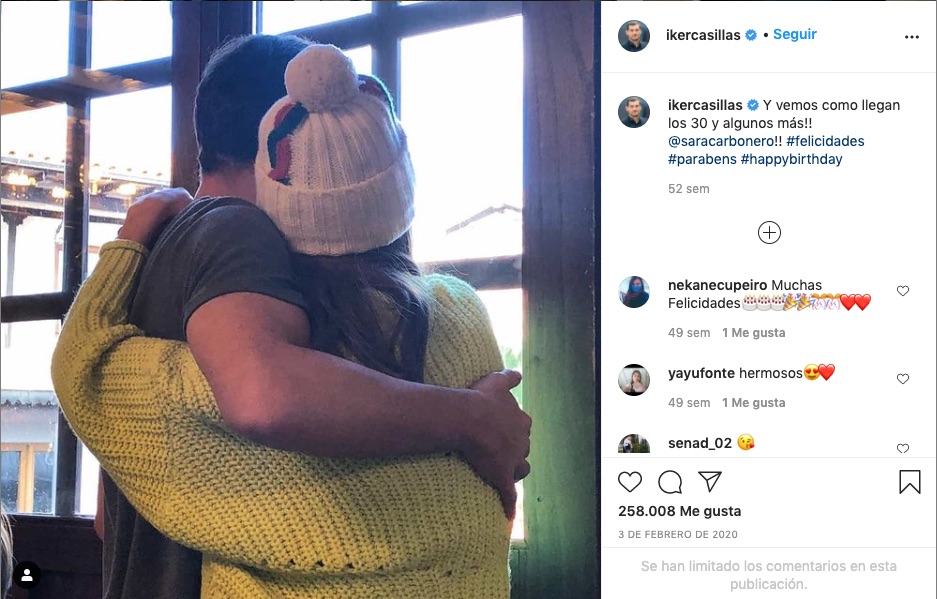 Post de Iker felicitando a Sara en 2020
