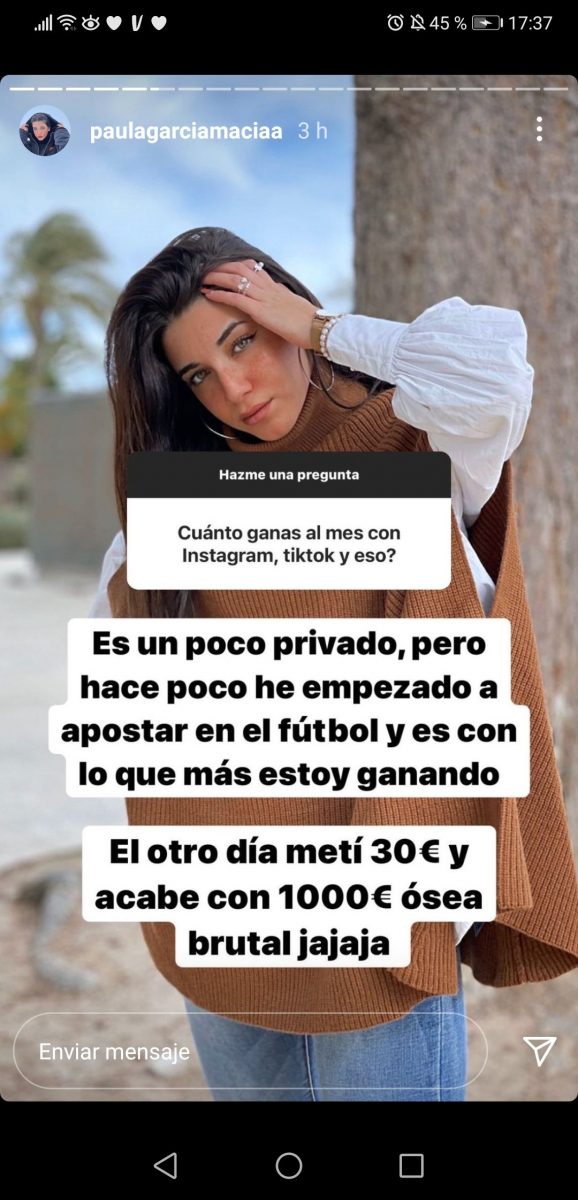 Captura de pantalla del Instagram de Paula García