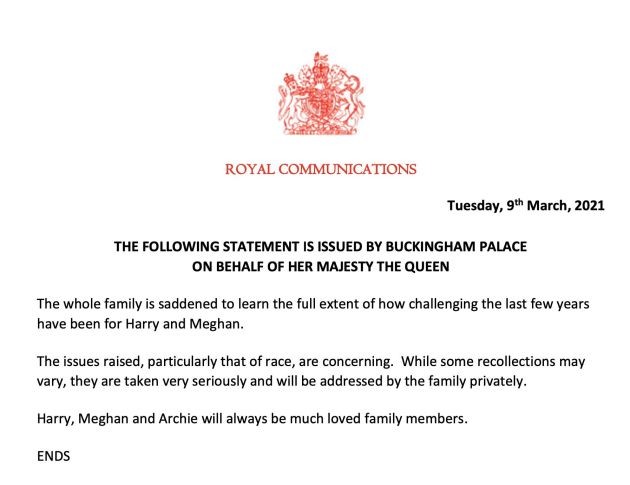 Comunicado de la casa real británica
