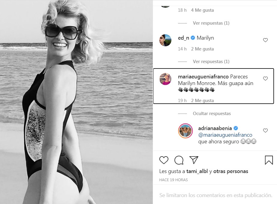Fans de Adriana Abenia la comparan con Marilyn Monroe por foto en la playa