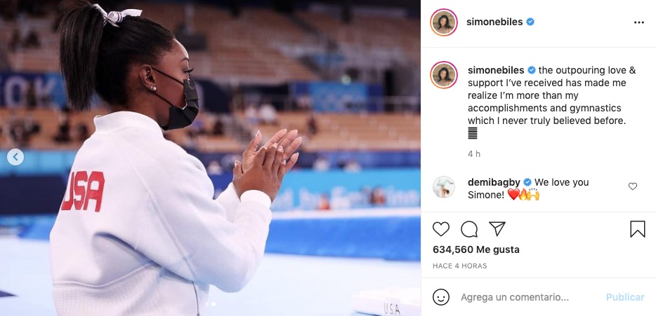 Mensaje de Simone en instagram