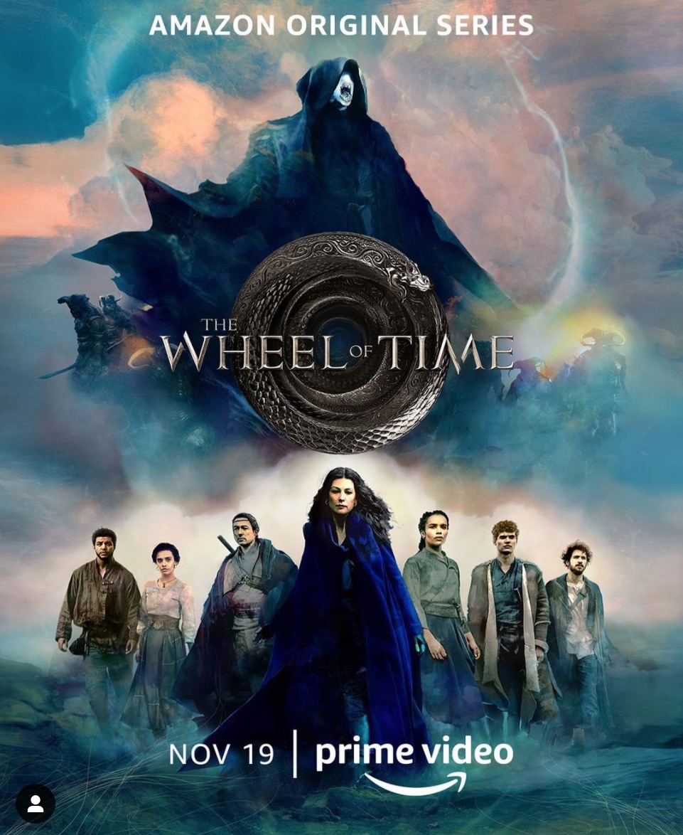 Cartel promocional de La rueda del tiempo con sus protagonistas
