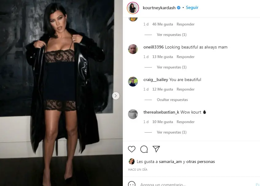 Kourtney Kardashian luce sexy lencería con encaje negro y recibe miles de respuestas