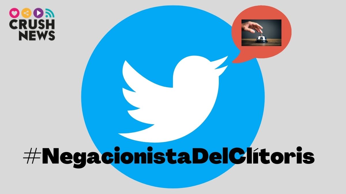 Imagen de portada del tema 'el clítoris no existe', con el logo de Twitter y la foto de un timbre