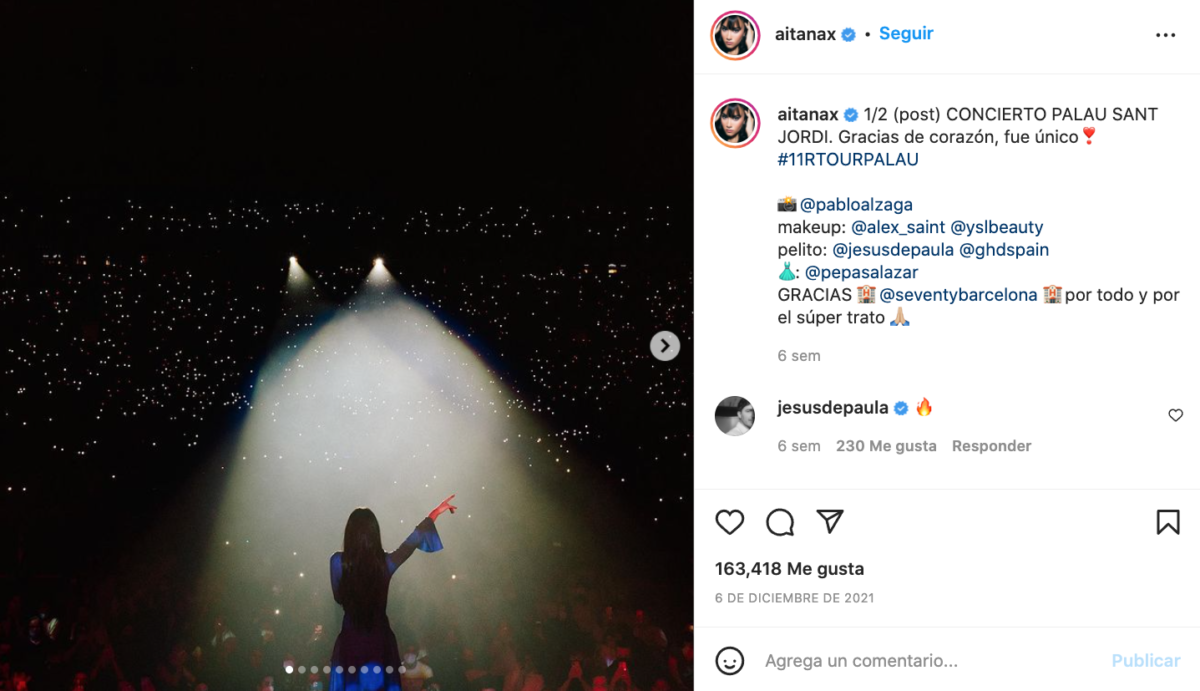 Post del penúltimo concierto de Aitana en su última gira