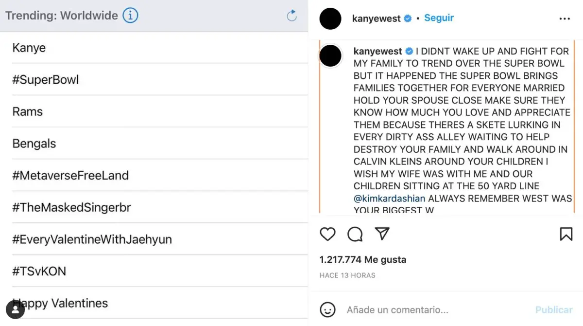 Post de Kanye West con un texto dedicado a su ex y al novio de esta