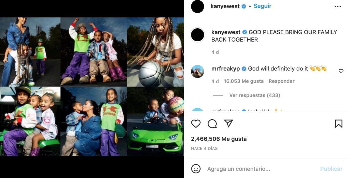 Post de Kanye West en el que se ven varias fotos de sus hijos y de Kim