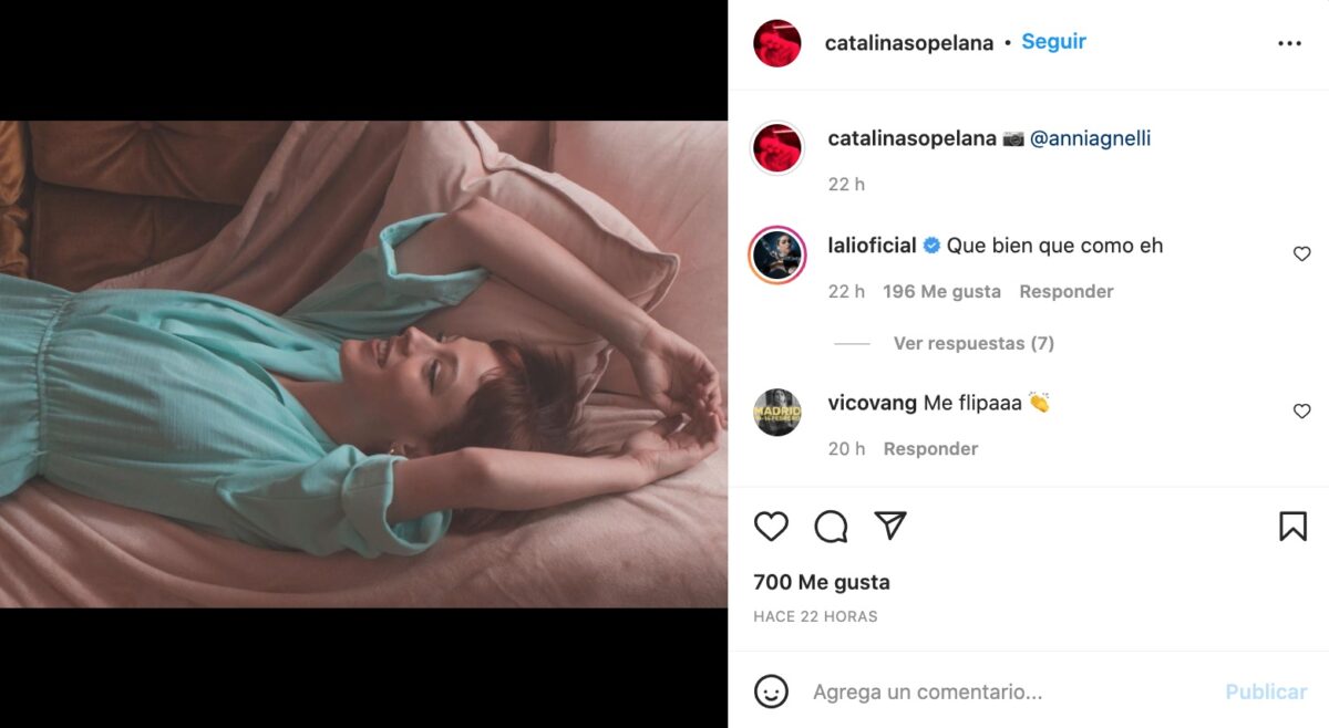 Post de instagram de Catalina con ella tumbada en la cama