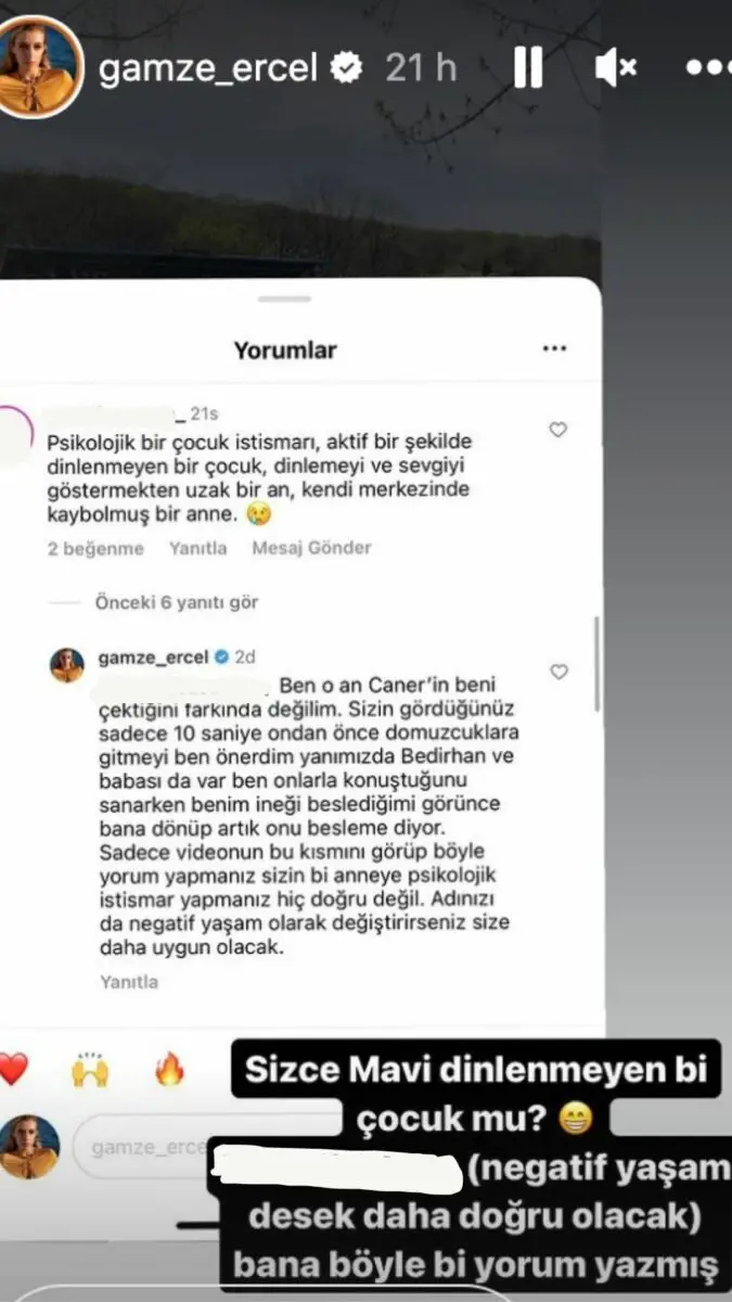Captura de una historia de instagram de Gamze Erçel